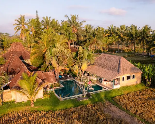 Antique Joglos and an Infinity Pool in the Rice Fields